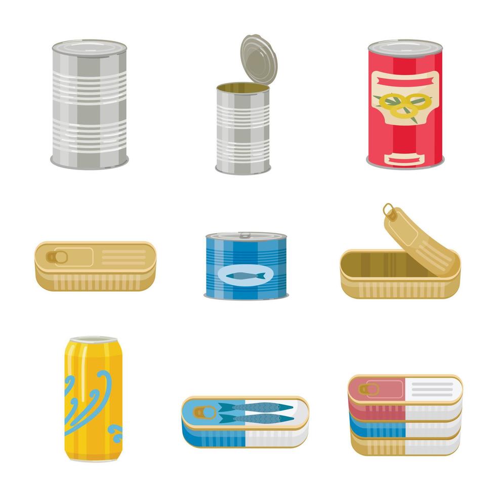 Tin can icons set cartoon vector. Tin can vector