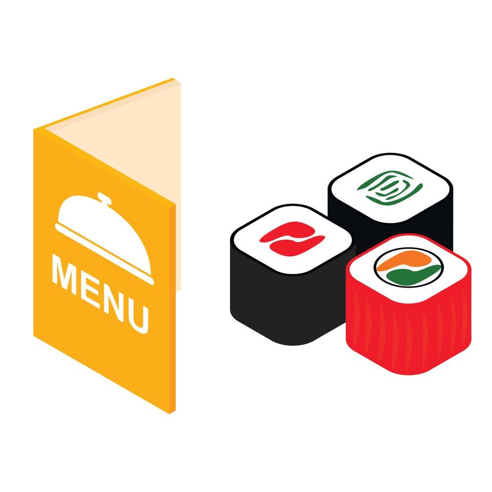 menú y sushi icono isométrico 3d vector