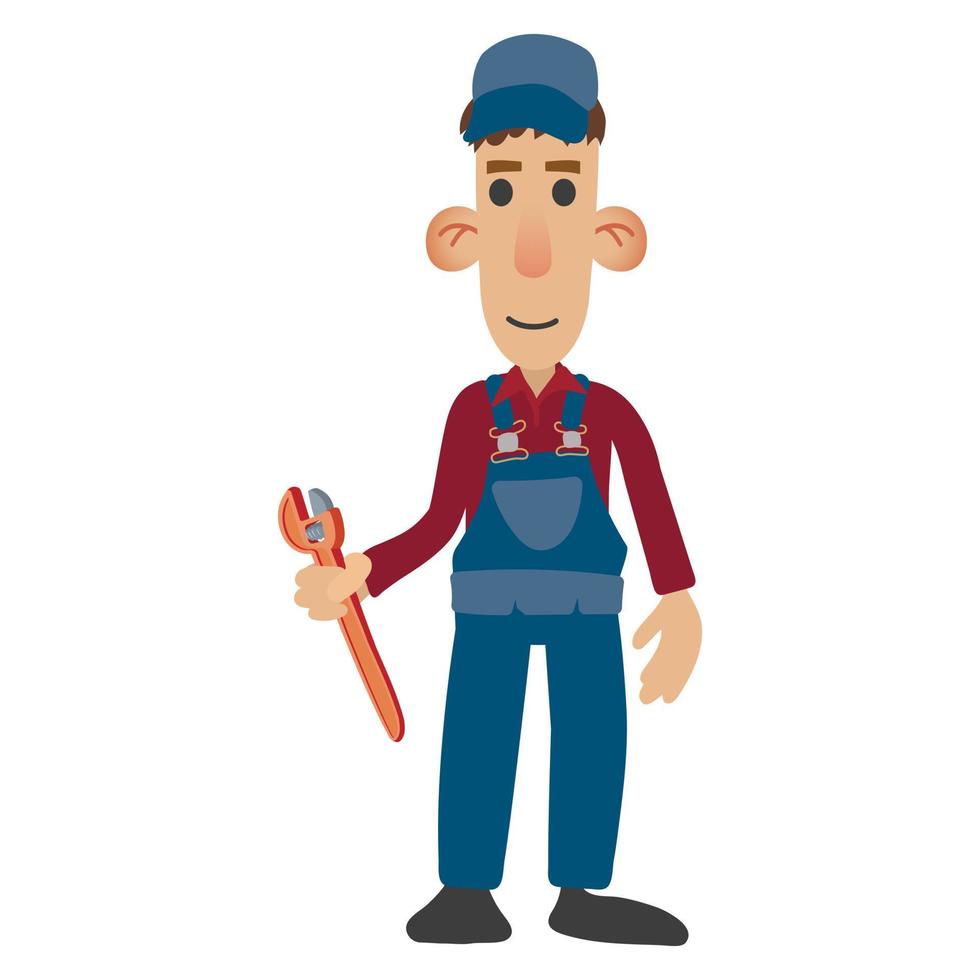 Cartoon plumber holding a wrench vector