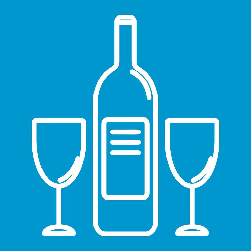 Wine bottle and glases thin line icon vector