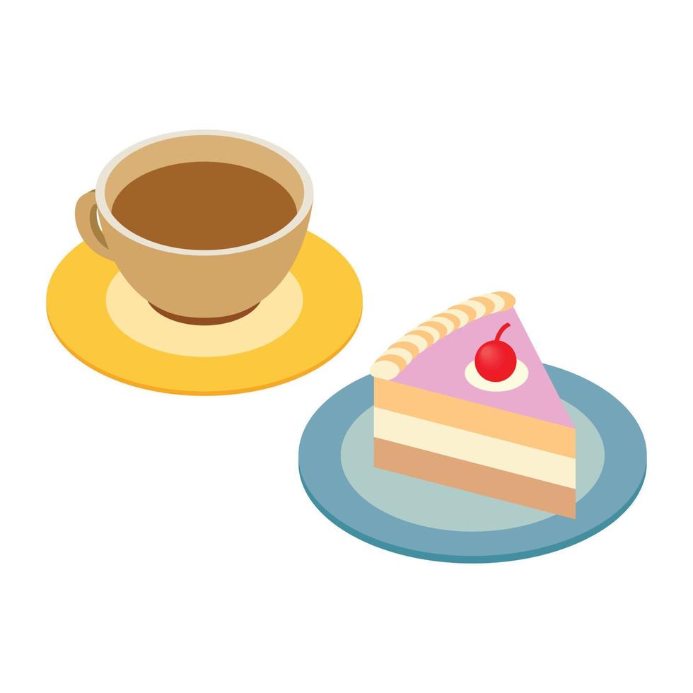 Coffee cup and piece of cake vector