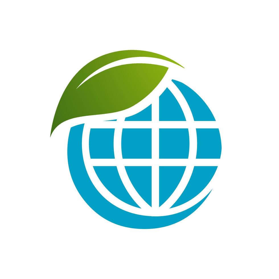 green leaf global globe logo design vector illustrations