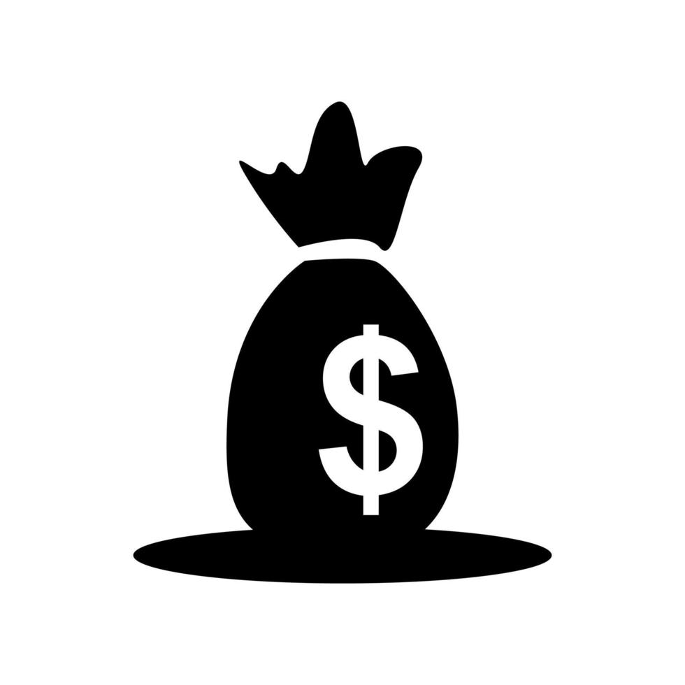 icono de vector de logotipo de bolsa de dinero un saco de bolsa de dinero en blanco y negro con signo de dólar