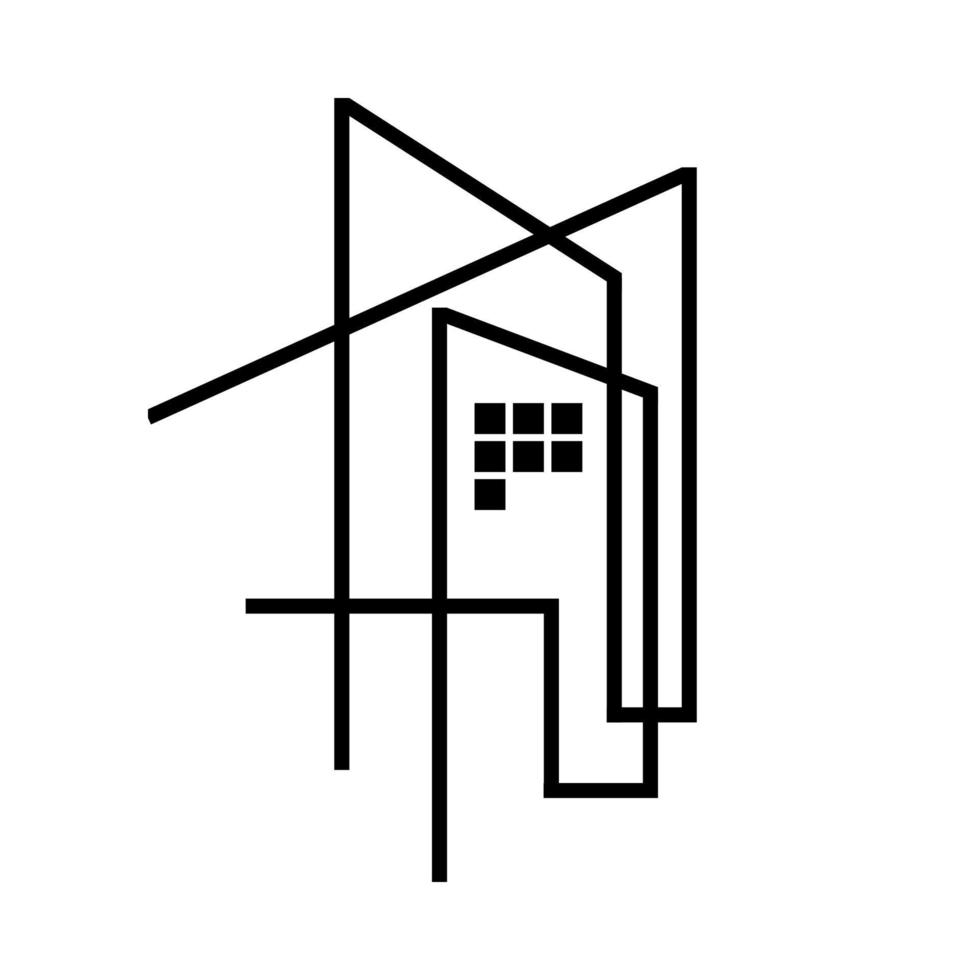 icono de vector de logotipo de edificio de línea plana de apartamento de bienes raíces de casa moderna