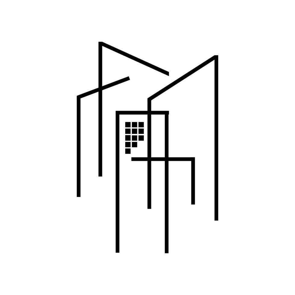 icono de vector de logotipo de edificio de línea plana de apartamento de bienes raíces de casa moderna