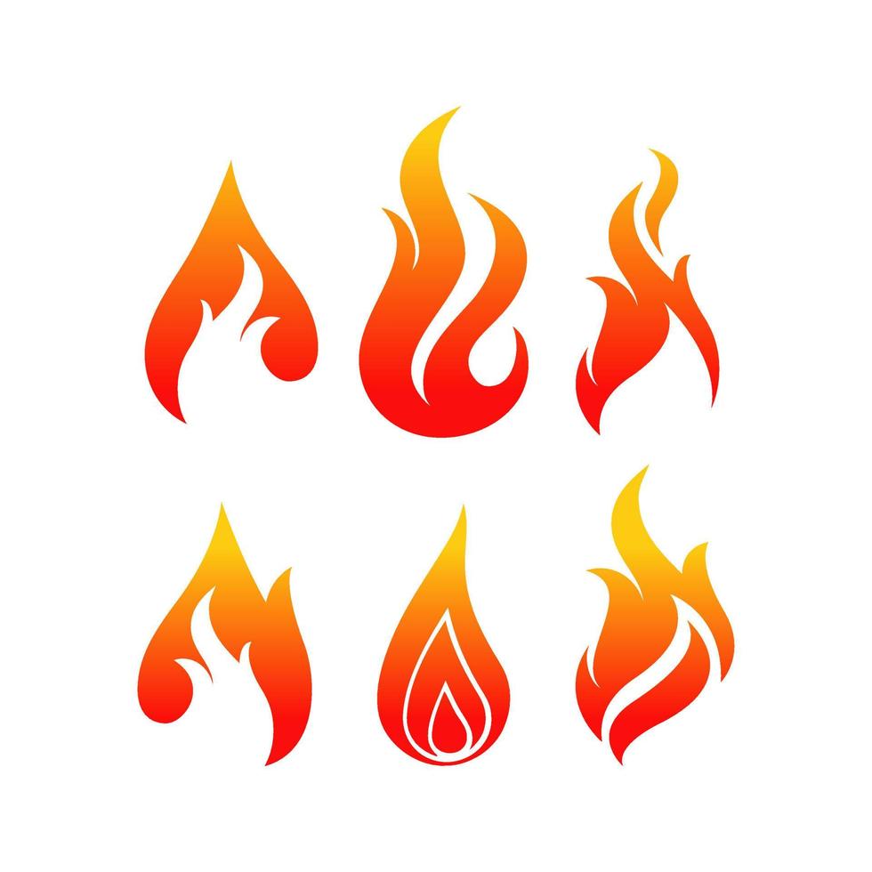 set fire flames vector icons illustrations in white background