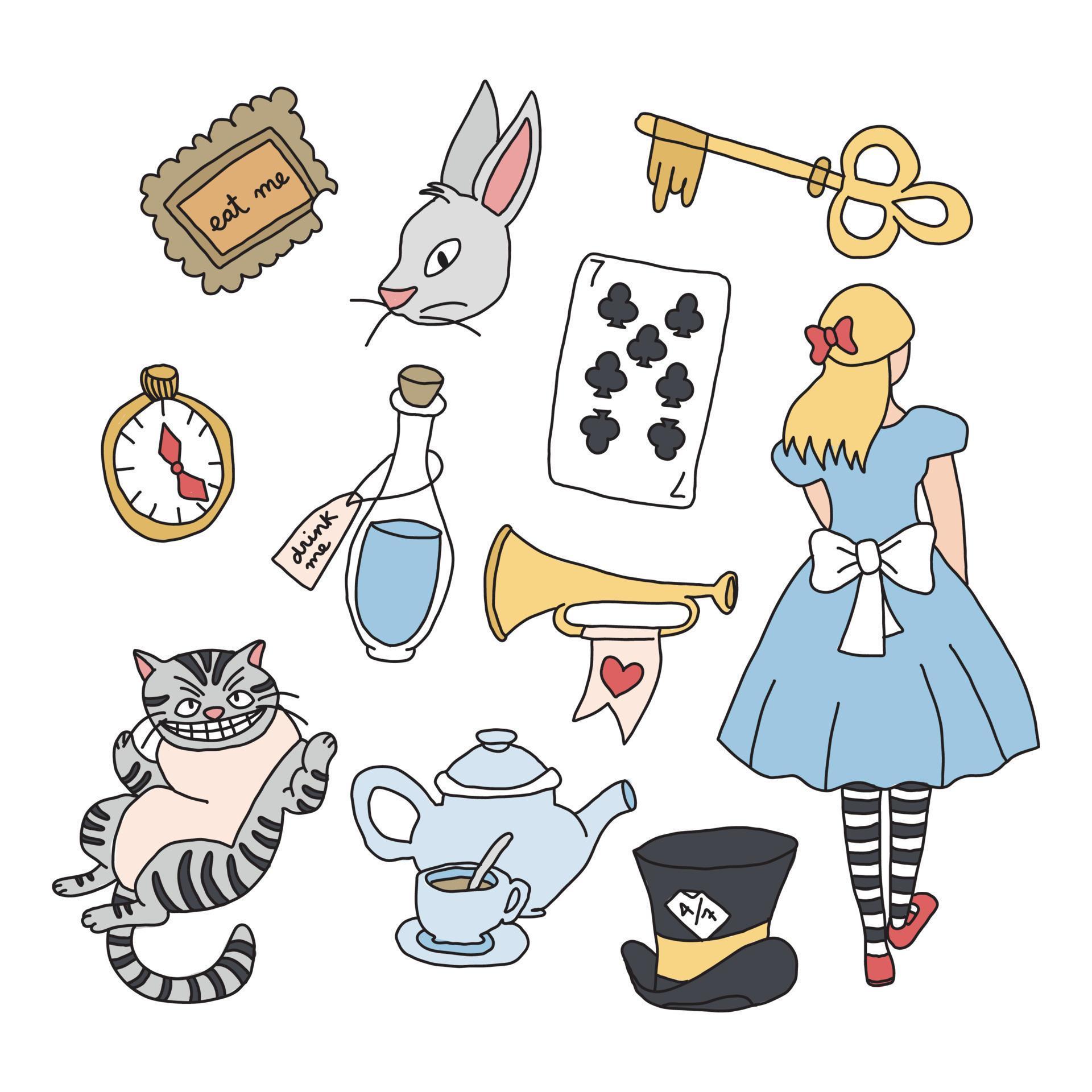 Alice in Wonderland Doodles 14022439 Vector Art at Vecteezy