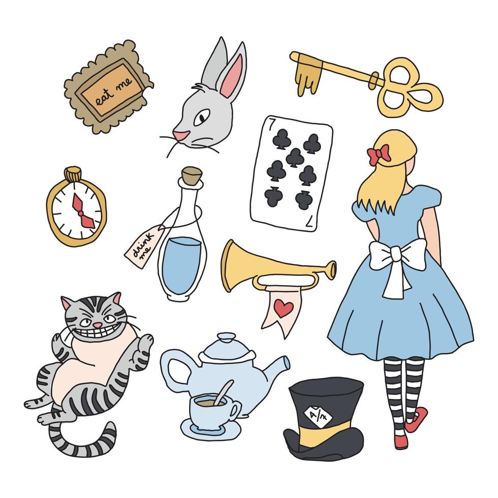 Alice in Wonderland Doodles vector