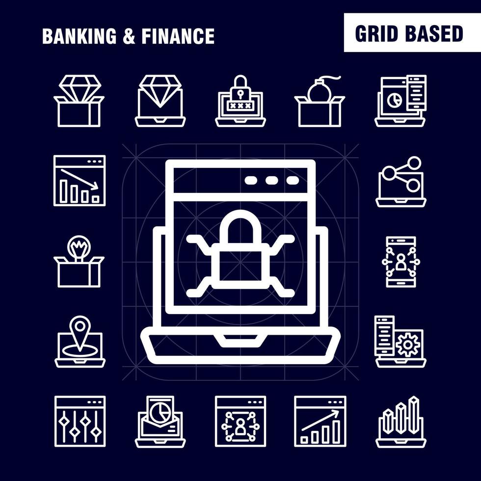 Banking Line Icon Pack For Designers And Developers Icons Of Bank Banking Internet Internet Banking Laptop Security Lock Vector