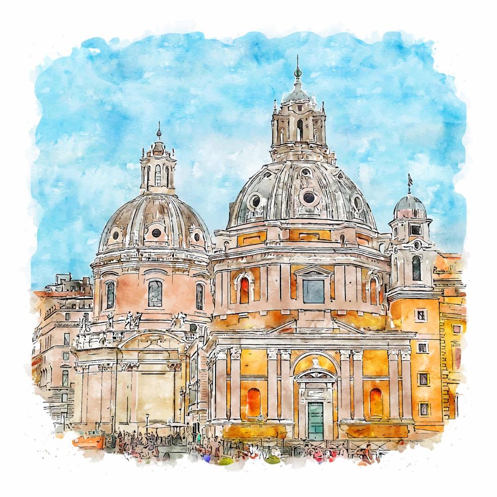 roma italia acuarela boceto dibujado a mano ilustración vector