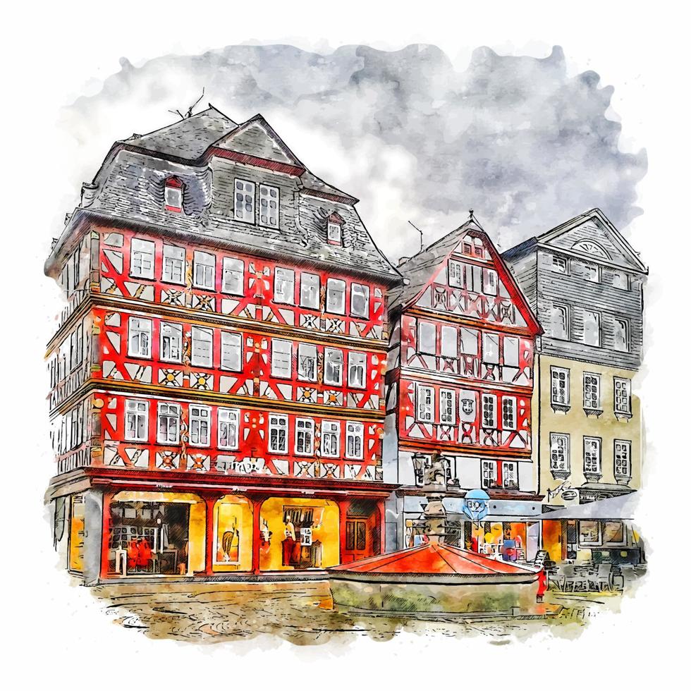 Herborn Germany Watercolor sketch hand drawn illustratio vector