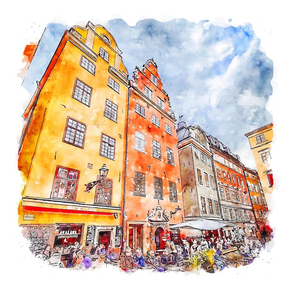 Stockholm Sweden Watercolor sketch hand drawn illustration vector