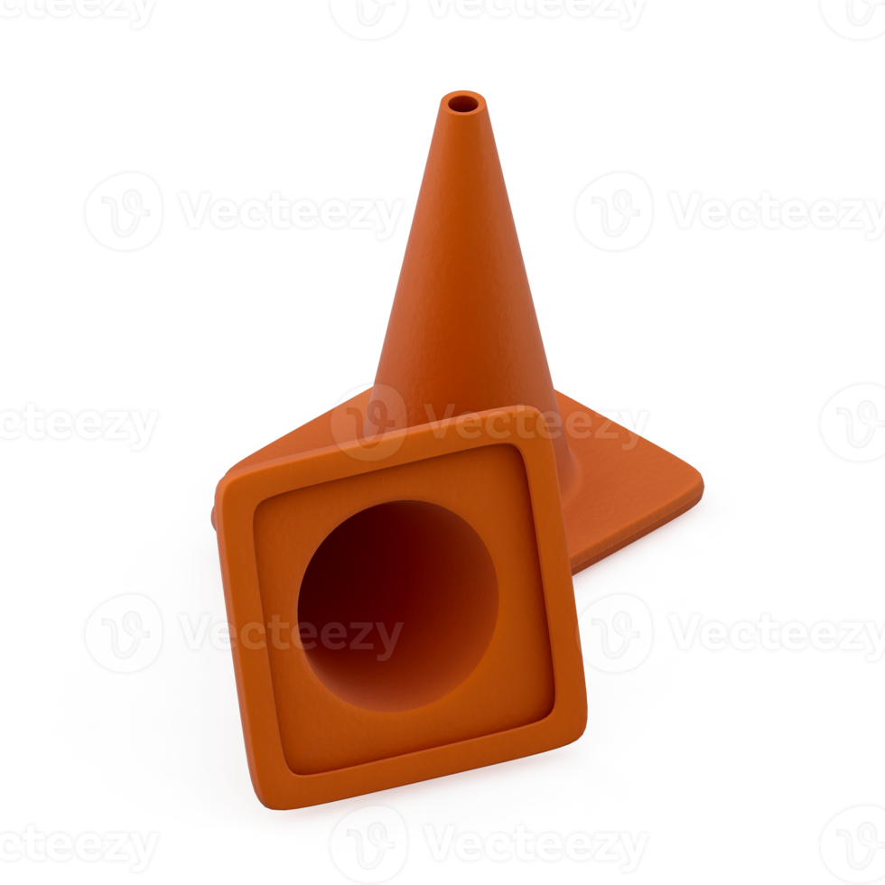 Isometric warning cone 3D render png