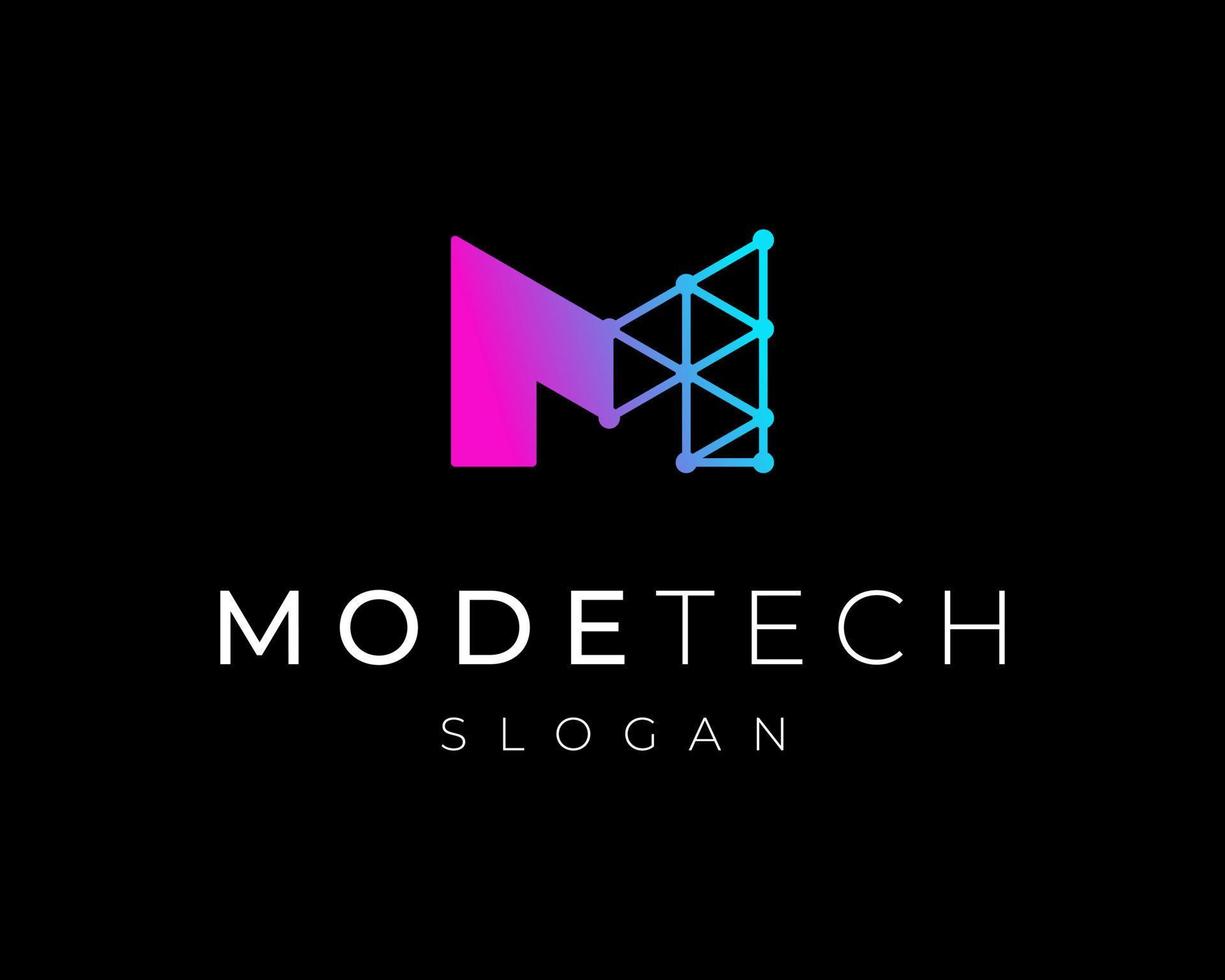 Letter M Connection Technology Digital Network Futuristic Structure Shape Vector Logo Design