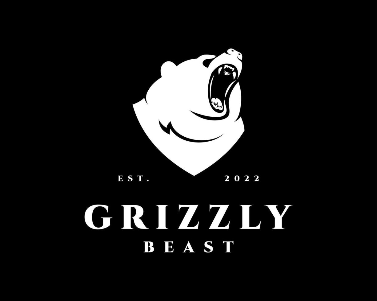 Grizzly Bear Angry Wildlife Wild Animal Predator Flat Mascot Vintage Hipster Vector Logo Design