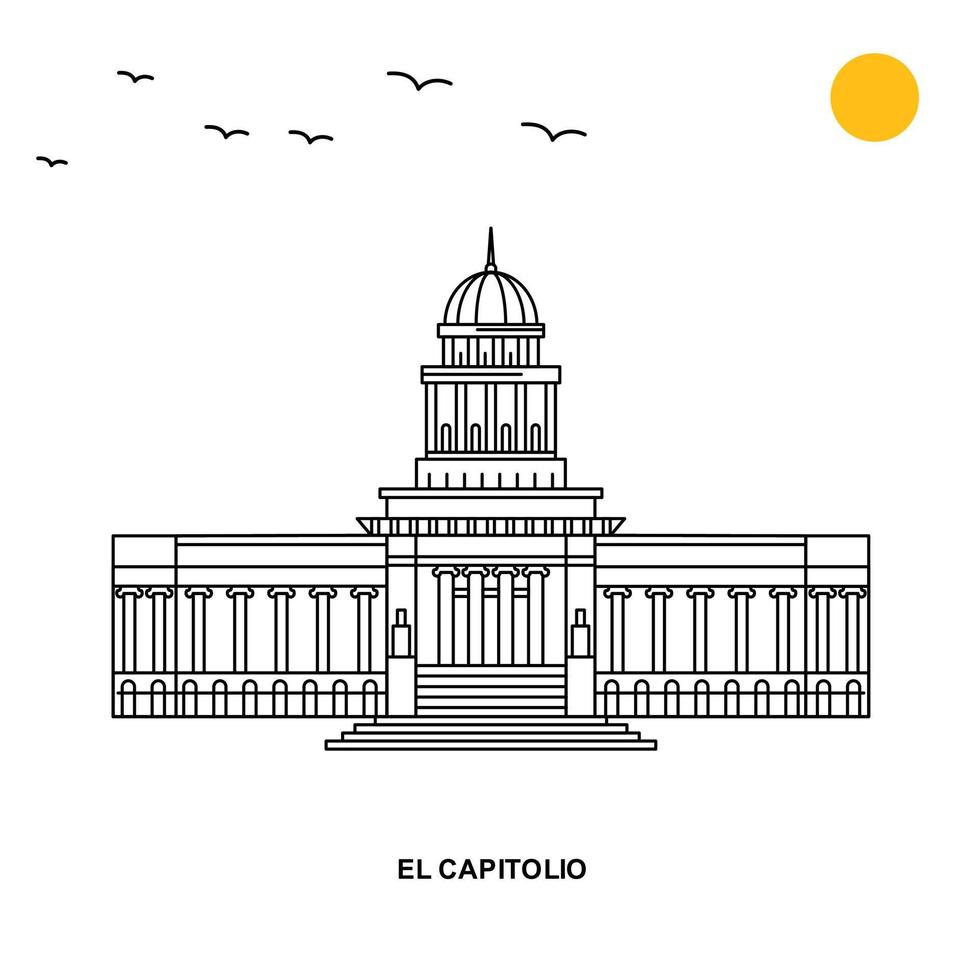 el capitolio monumento mundo viaje natural ilustración fondo en estilo de línea vector