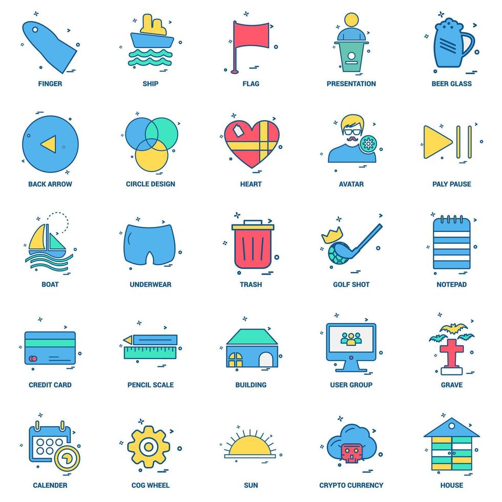 25 Business Concept Mix Flat Color Icon set vector