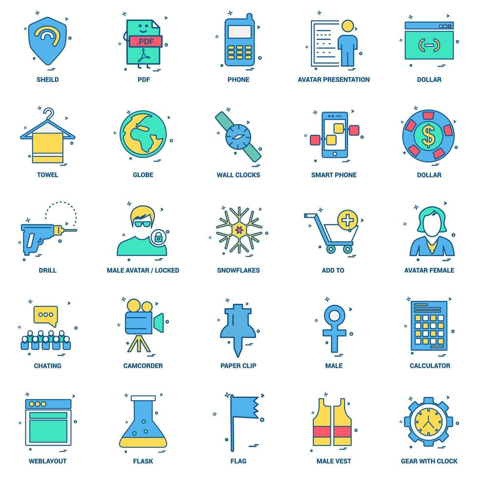 25 conjunto de iconos de color plano de mezcla de concepto de negocio vector