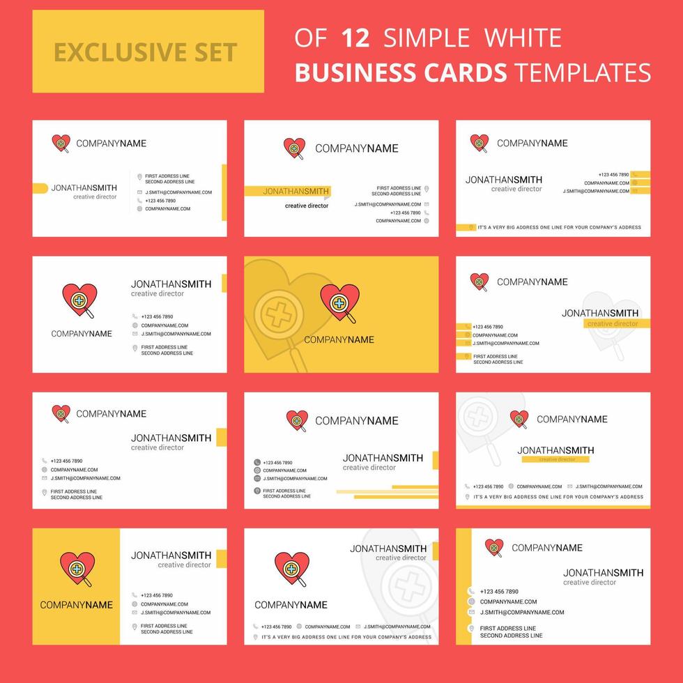 Set of 12 Heart Creative Busienss Card Template Editable Creative logo and Visiting card background vector