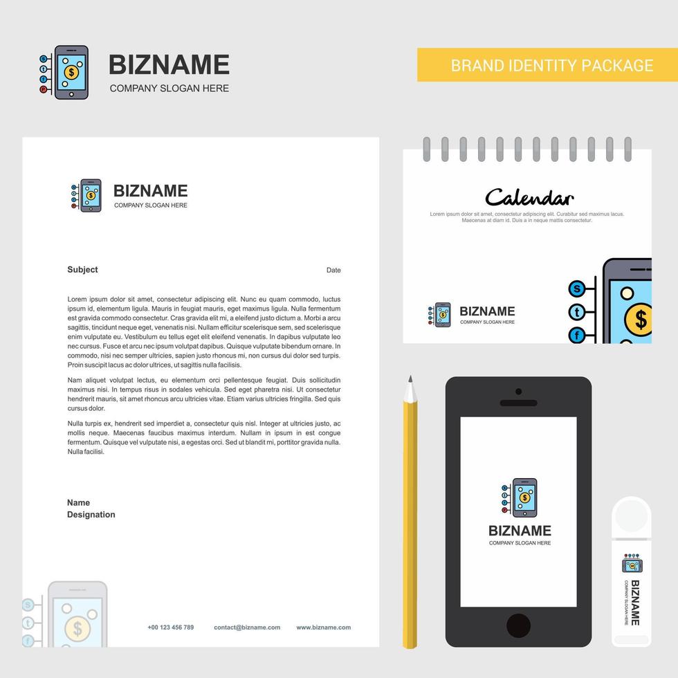 Money through smartphone Business Letterhead Calendar 2019 and Mobile app design vector template