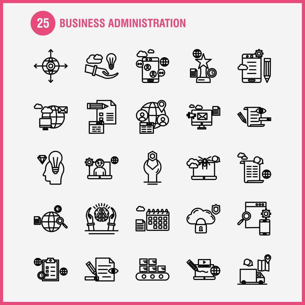 Business Administration Line Icons Set For Infographics Mobile UXUI Kit And Print Design Include Target Focus Arrow Direction Document File Globe Internet Collection Modern Infographic Log vector