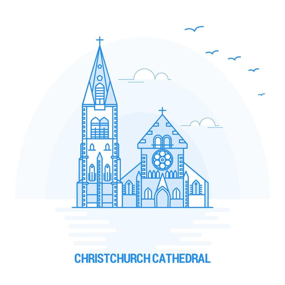 CHRISTCHURCH CATHEDRAL Blue Landmark Creative background and Poster Template vector