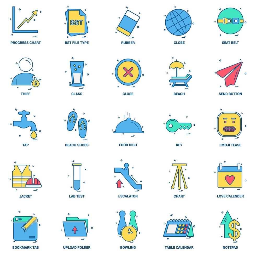 25 conjunto de iconos de color plano de mezcla de concepto de negocio vector