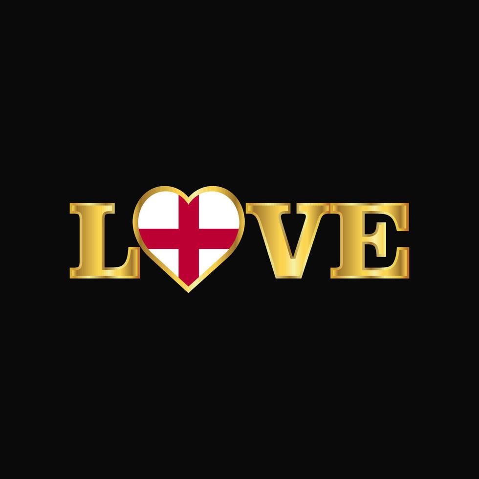 vector de diseño de bandera de inglaterra de tipografía de amor dorado