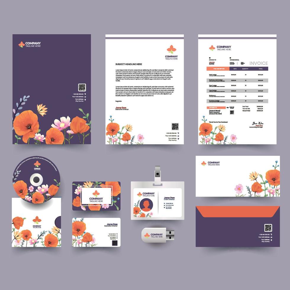 plantilla de kit de negocios de tema floral vector