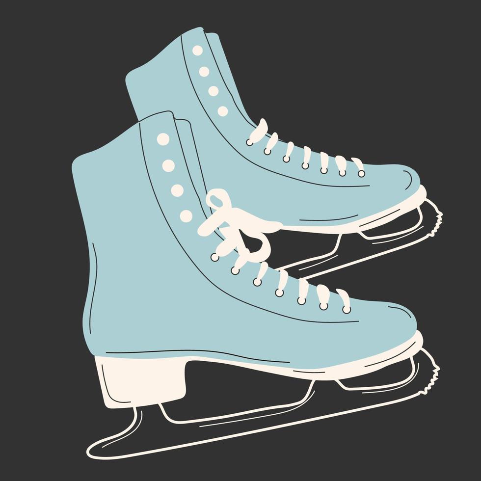 Ice skates for figure skating in winter. Outdoor skating rink. Winter sports. Vector illustration