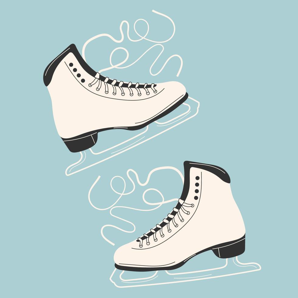 Ice skates for figure skating in winter. Outdoor skating rink. Winter sports. Vector illustration
