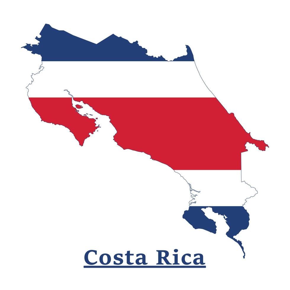 diseño del mapa de la bandera nacional de costa rica, ilustración de la bandera del país de costa rica dentro del mapa vector