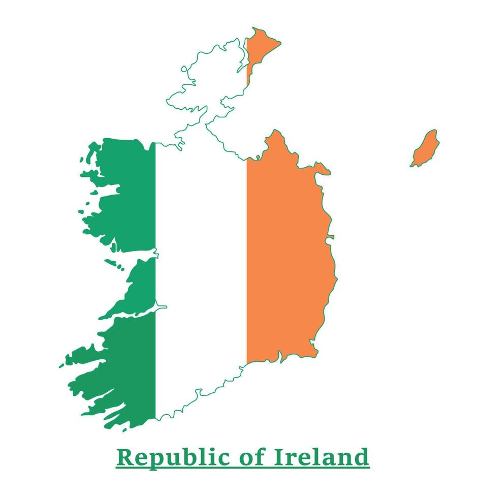 diseño del mapa de la bandera nacional de irlanda, ilustración de la bandera del país de la república de irlanda dentro del mapa vector