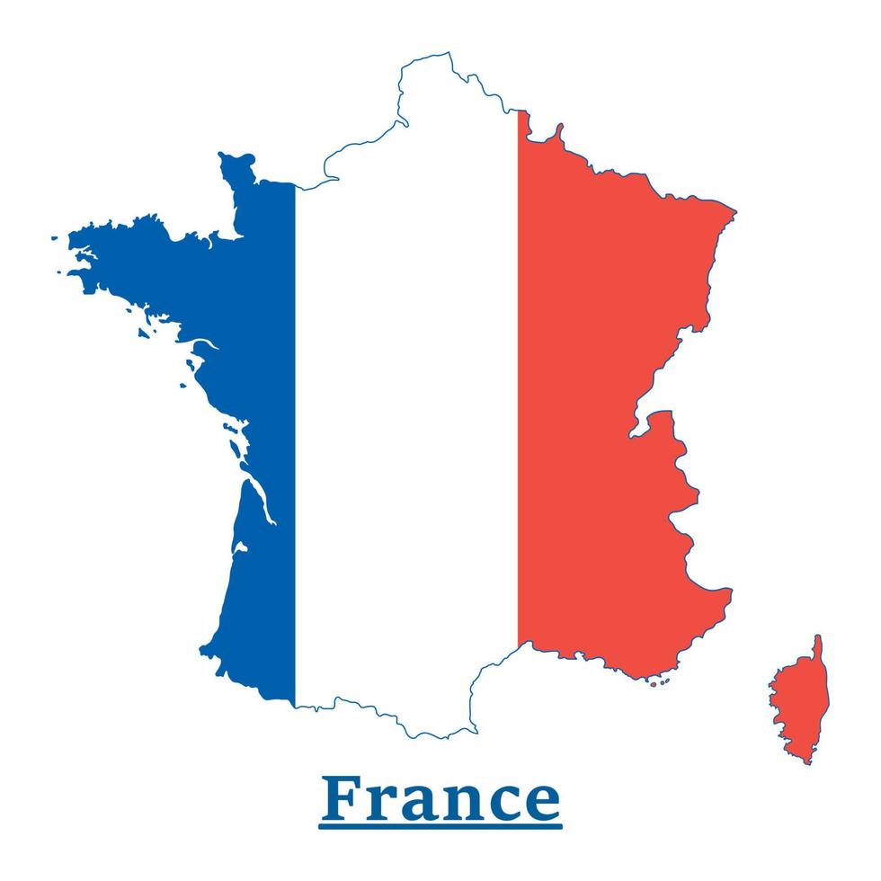 diseño del mapa de la bandera nacional de francia, ilustración de la bandera del país de francia dentro del mapa vector
