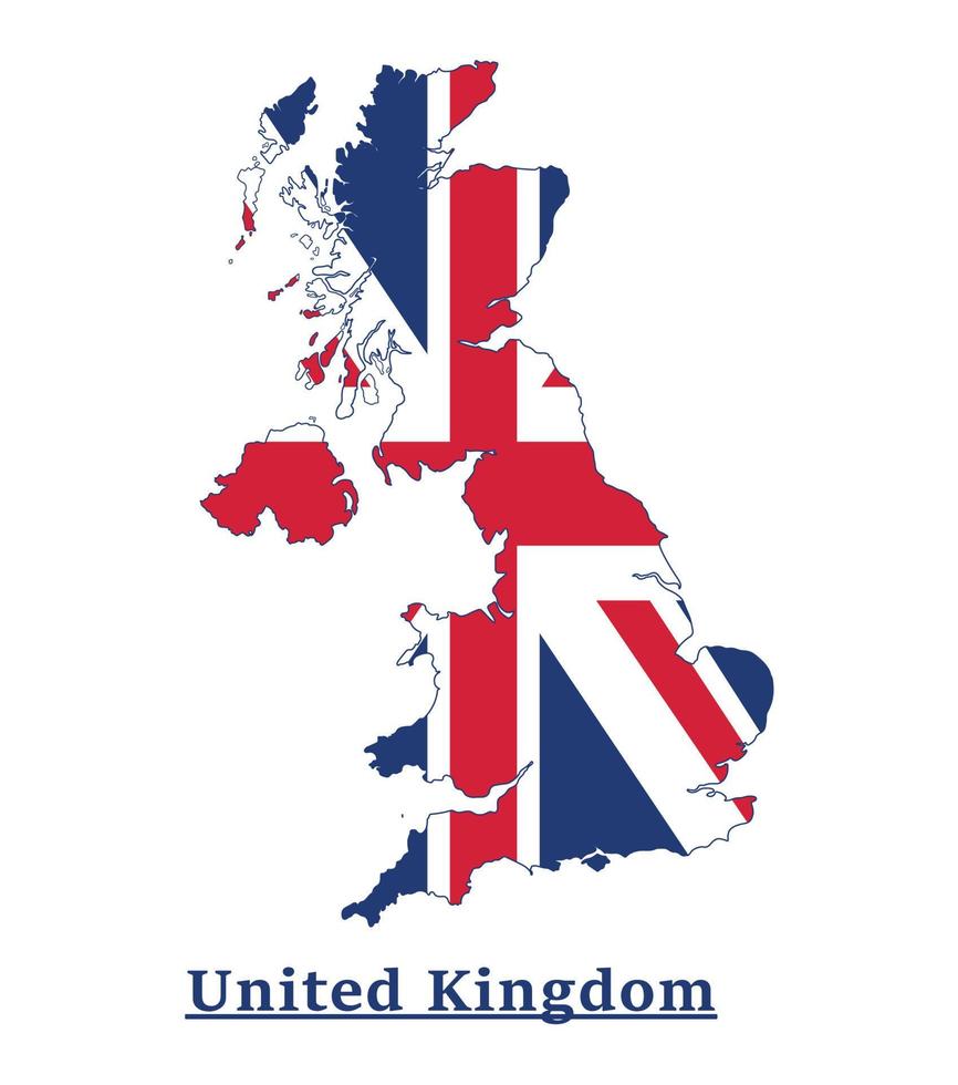 United Kingdom National Flag Map Design, Illustration Of United Kingdom Country Flag Inside The Map vector