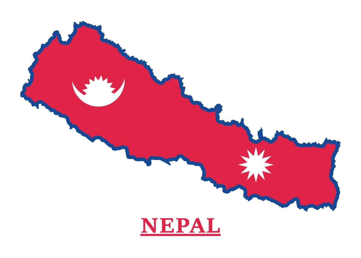 diseño del mapa de la bandera nacional de nepal, ilustración de la bandera del país de nepal dentro del mapa vector