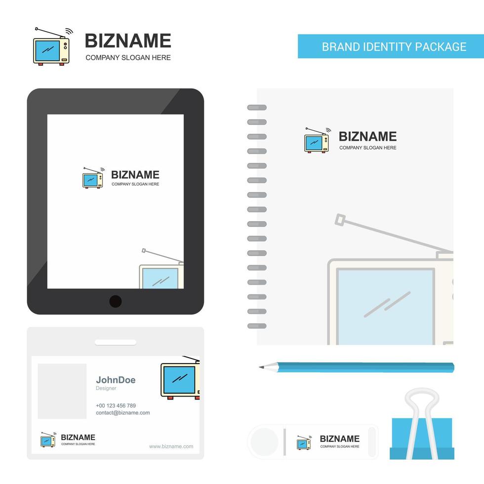 Television Business Logo Tab App Diary PVC Employee Card and USB Brand Stationary Package Design Vector Template