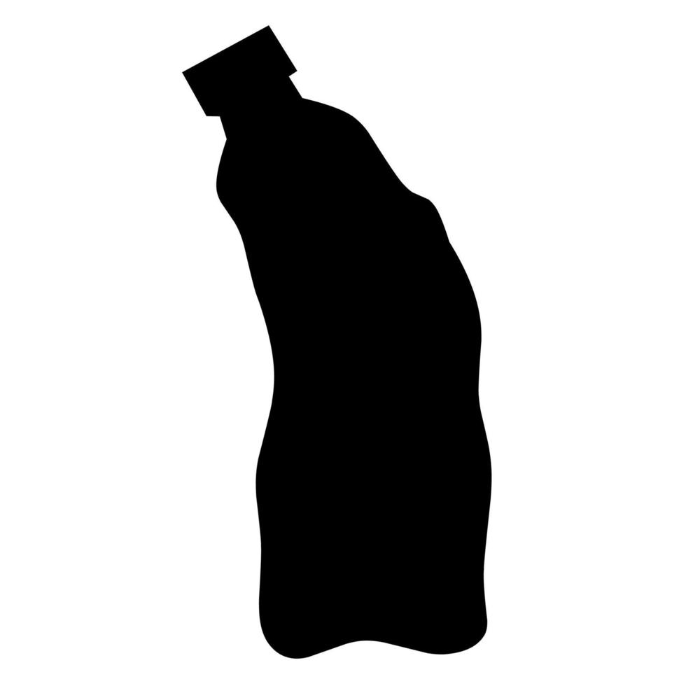 Silhouette of a crumpled bottle on a white background. Black mineral water container waste is good for trash and recycling icon logo. vector