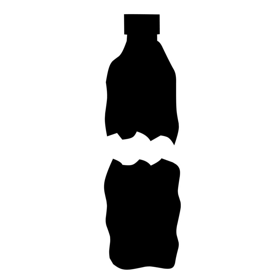 Broken and dull black bottle silhouette icon on white background. Good for mineral water waste logo and plastic recycling. vector