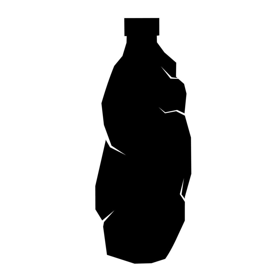 Crumpled black bottle on a white background. Good for mineral water logos and plastic waste. Vector illustration