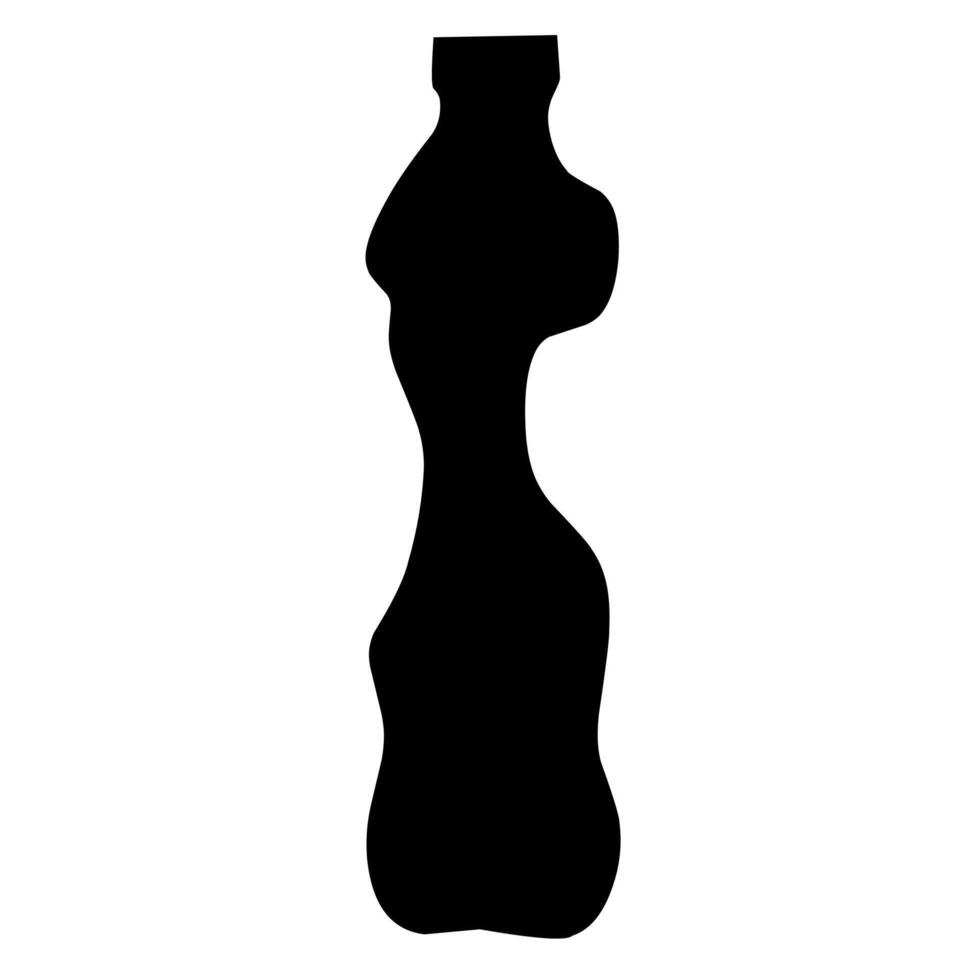 Silhouette of a crumpled bottle on a white background. Black mineral water container waste is good for trash can icon logo. vector