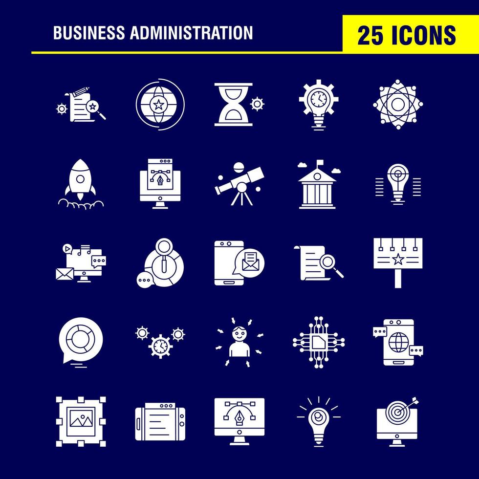 iconos de glifo sólido de administración de negocios establecidos para infografía kit de uxui móvil y diseño de impresión incluyen ojo ojo bola enfoque objetivo enlace químico químico eps 10 vector