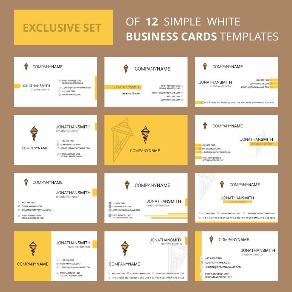 conjunto de 12 plantillas de tarjetas de negocios creativas de helado logotipo creativo editable y fondo de tarjeta de visita vector