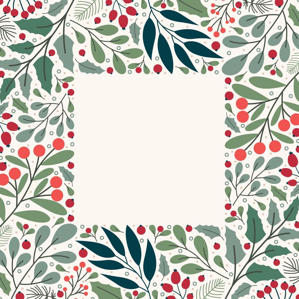 fondo de borde floral y verde de invierno vector