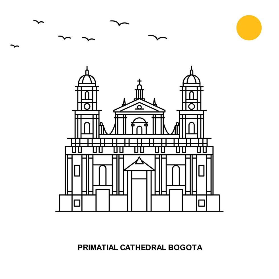 catedral primacial bogotá monumento viaje mundial ilustración natural fondo en estilo de línea vector