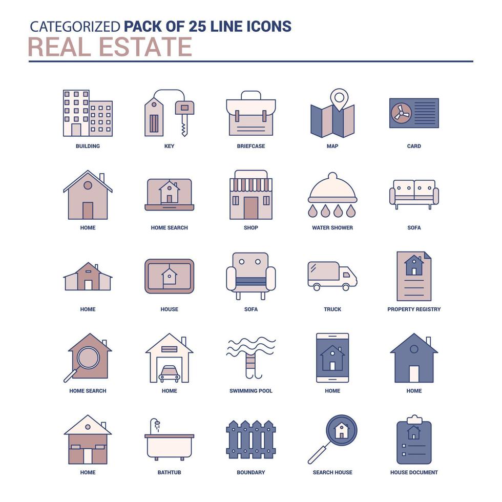 conjunto de iconos de bienes raíces vintage 25 conjunto de iconos de línea plana vector