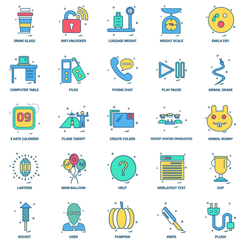 25 Business Concept Mix Flat Color Icon set vector