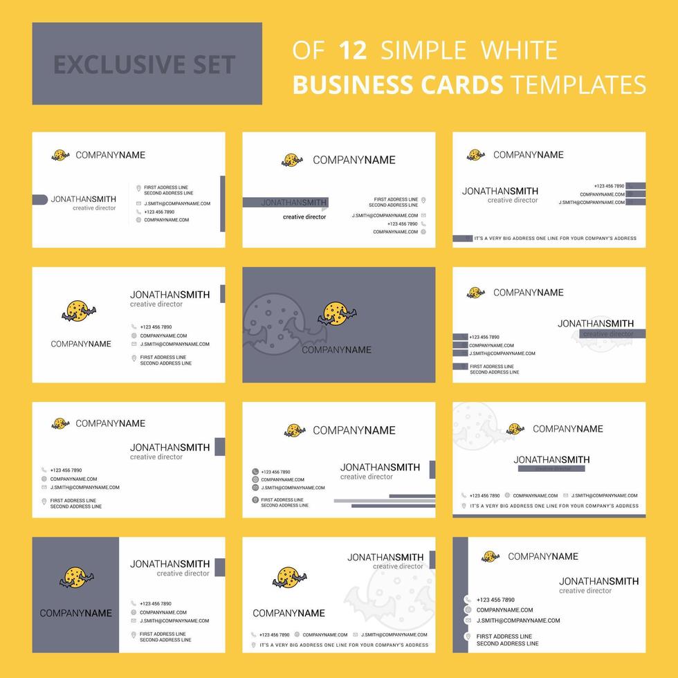 Set of 12 Moon and bats Creative Busienss Card Template Editable Creative logo and Visiting card background vector