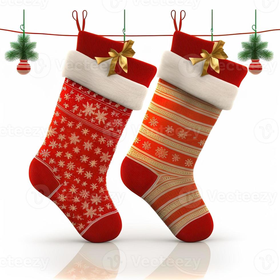 3d christmas stockings on isolated white background. Holiday, celebration, december, merry christmas photo