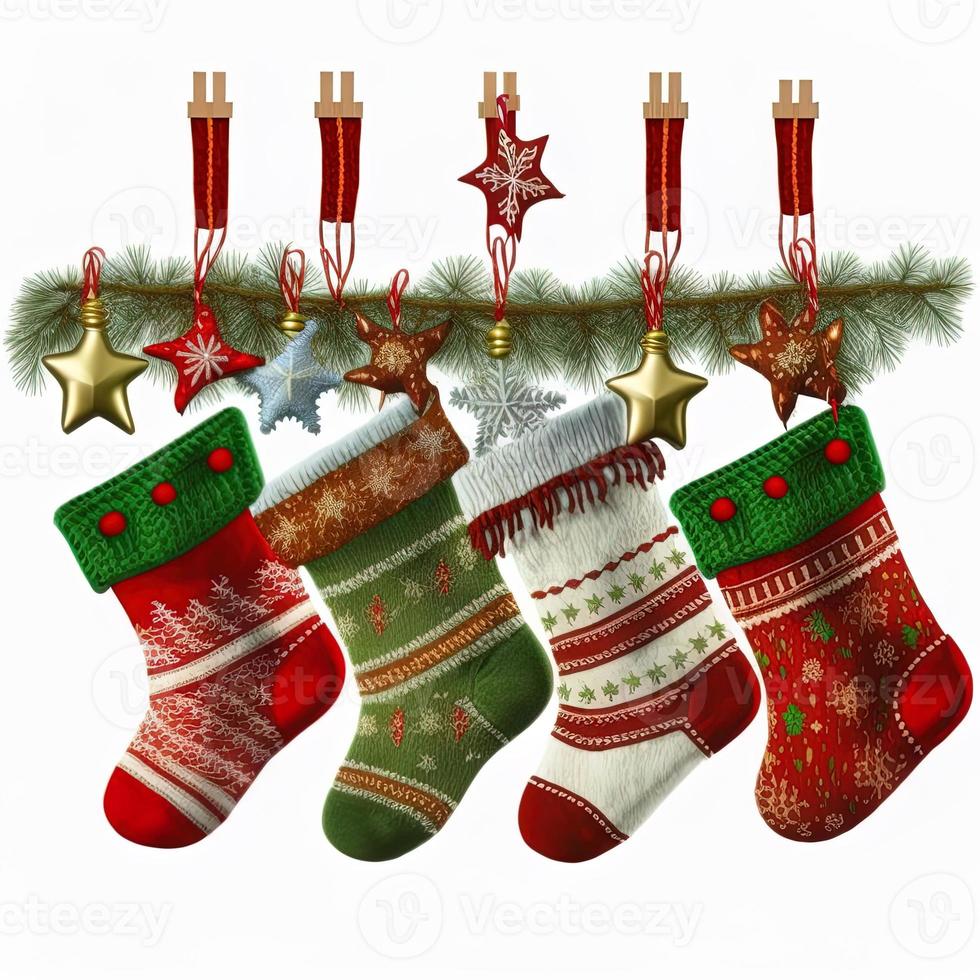 3d christmas stockings on isolated white background. Holiday, celebration, december, merry christmas photo